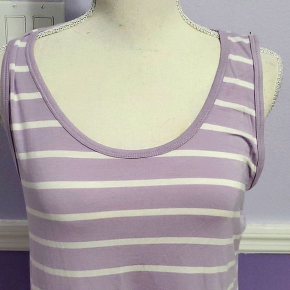 Zenana Premium Lilac & White Striped Soft Flowy Longline Tank Top - Picture 2 of 7